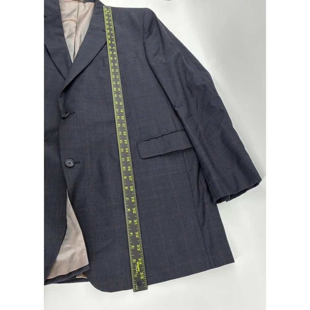 Jack Victor Super 110s Wool Suit Size 48XL Gray Windowpane Pleated Cuffs 42X34